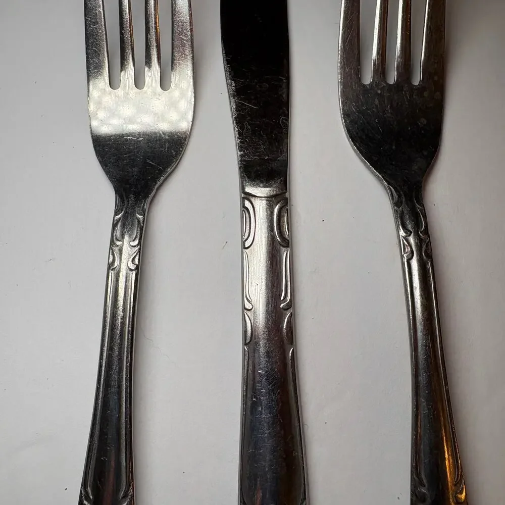 Set 3 pc Delco Melinda Stainless Steel Flatware 2 Forks 1 Butter Knife